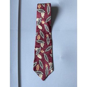 Burberrys of London Floral Foliage Neck Tie Made In USA Silk Red Men